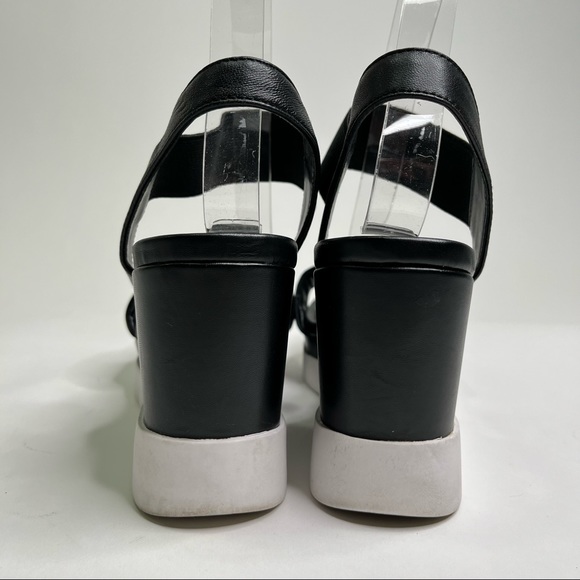 Franco Sarto Y2K 90s Black Velvet Modern Chunky White Platform Strappy Sandals - Picture 3 of 15